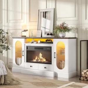 66'' Electric Fireplace TV Stand, TV Stand with Fireplace, Television Stands with RGB LED Light and Adjustable Shelves, Enterta