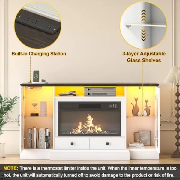 66'' Electric Fireplace TV Stand, TV Stand with Fireplace, Television Stands with RGB LED Light and Adjustable Shelves, Enterta - Image 4