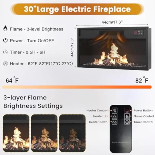 66'' Electric Fireplace TV Stand, TV Stand with Fireplace, Television Stands with RGB LED Light and Adjustable Shelves, Enterta - Image 3