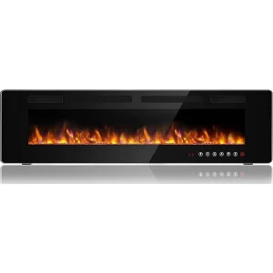 72 Inch Ultra-thin Silent Linear Electric Fireplace, Embedded Wall Mounted Fireplace, 12 Adjustable Flame Colors and Speeds