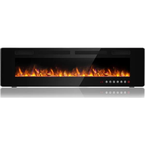 72 Inch Ultra-thin Silent Linear Electric Fireplace, Embedded Wall Mounted Fireplace, 12 Adjustable Flame Colors and Speeds