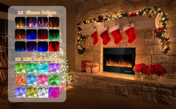 72 Inch Ultra-thin Silent Linear Electric Fireplace, Embedded Wall Mounted Fireplace, 12 Adjustable Flame Colors and Speeds - Image 10