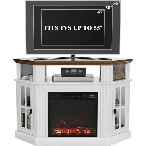 Fireplace Corner TV Stand for TV Up to 55 Inch, Modern TV Console with 18 Inch Electric Fireplace, Entertainment Center with Op - Image 3