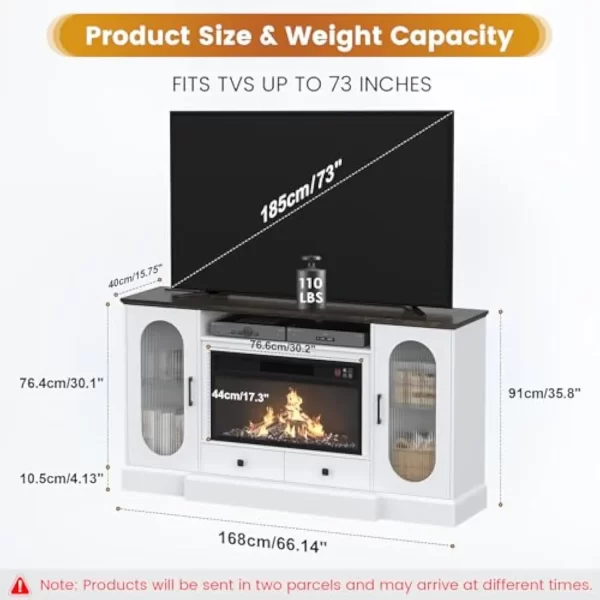 66'' Electric Fireplace TV Stand, TV Stand with Fireplace, Television Stands with RGB LED Light and Adjustable Shelves, Enterta - Image 6