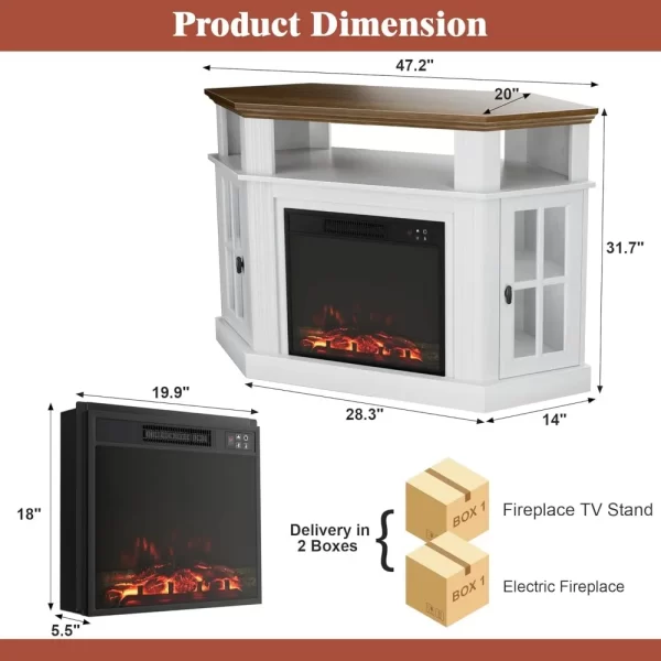 Fireplace Corner TV Stand for TV Up to 55 Inch, Modern TV Console with 18 Inch Electric Fireplace, Entertainment Center with Op - Image 4