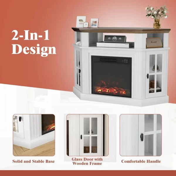 Fireplace Corner TV Stand for TV Up to 55 Inch, Modern TV Console with 18 Inch Electric Fireplace, Entertainment Center with Op - Image 2