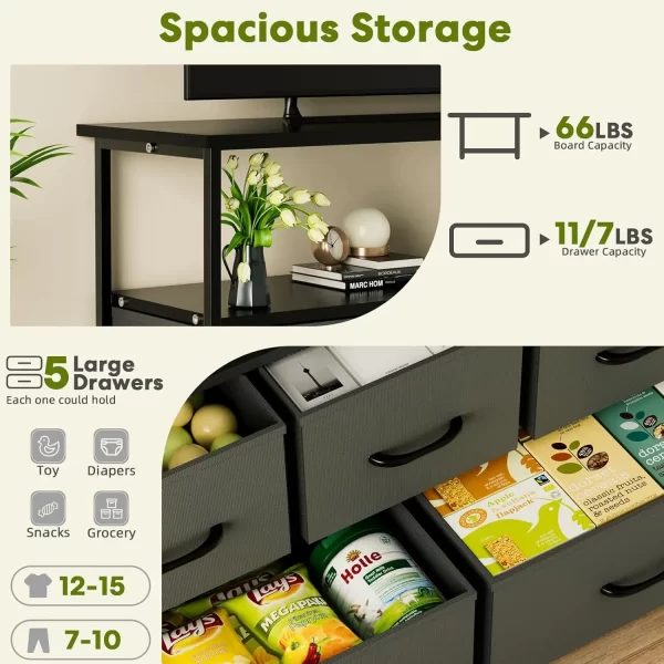 Storage TV Stand Dresser for Living Room and Bedroom, Equipped with 5 Fabric Drawers and a Wooden Countertop. - Image 3
