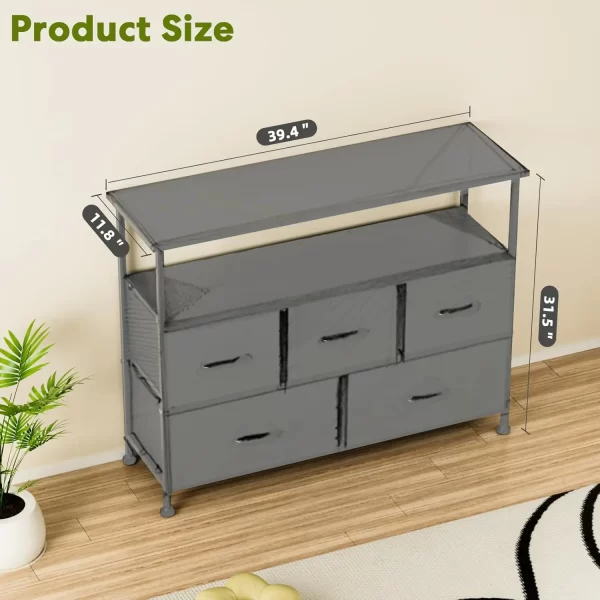 Storage TV Stand Dresser for Living Room and Bedroom, Equipped with 5 Fabric Drawers and a Wooden Countertop. - Image 6