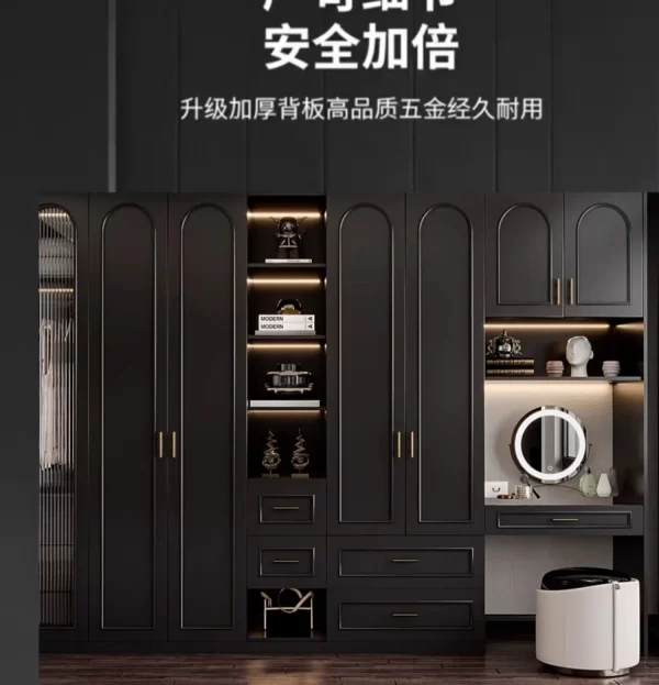 French Retro Black Wardrobes Makeup Table Dressing Solid Wood Desk Combination Wardrobe Light Luxury Customization Easy Assemble - Image 2