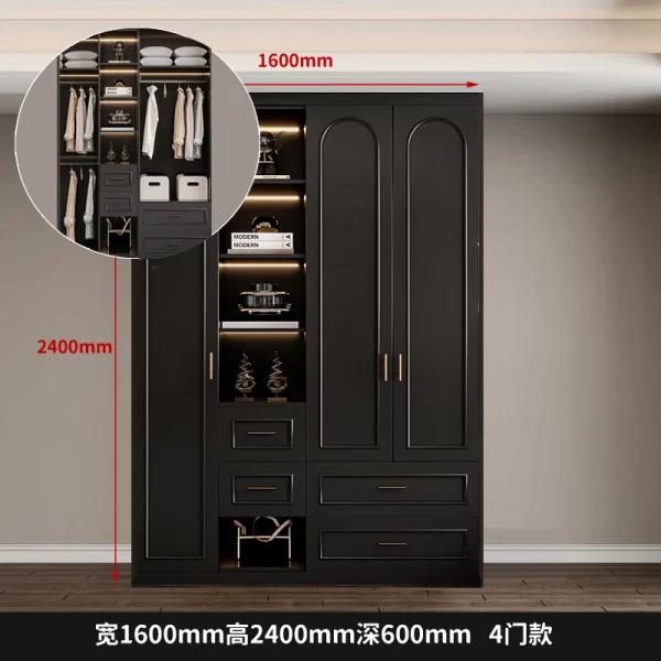 French Retro Black Wardrobes Makeup Table Dressing Solid Wood Desk Combination Wardrobe Light Luxury Customization Easy Assemble - Image 5