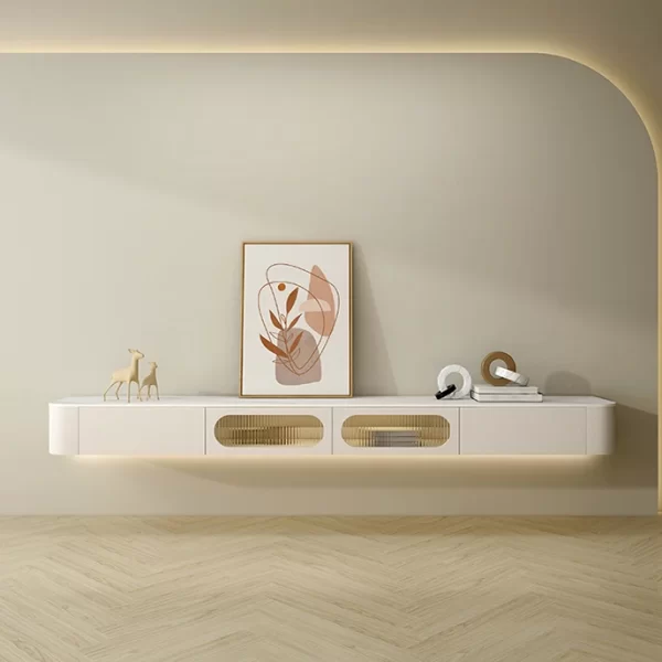Simple Modern TV Stands Wood Living Room Furniture TV Cabinet and Coffee Table Set with Rock Slab TV Unit Wall