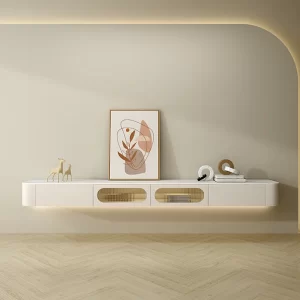 Simple Modern TV Stands Wood Living Room Furniture TV Cabinet and Coffee Table Set with Rock Slab TV Unit Wall