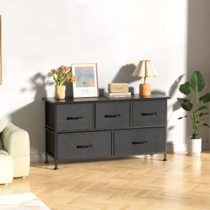 Wide - Drawer Dresser Suitable for the Bedroom, with Fabric Storage Bins and Storage Organizer Units.