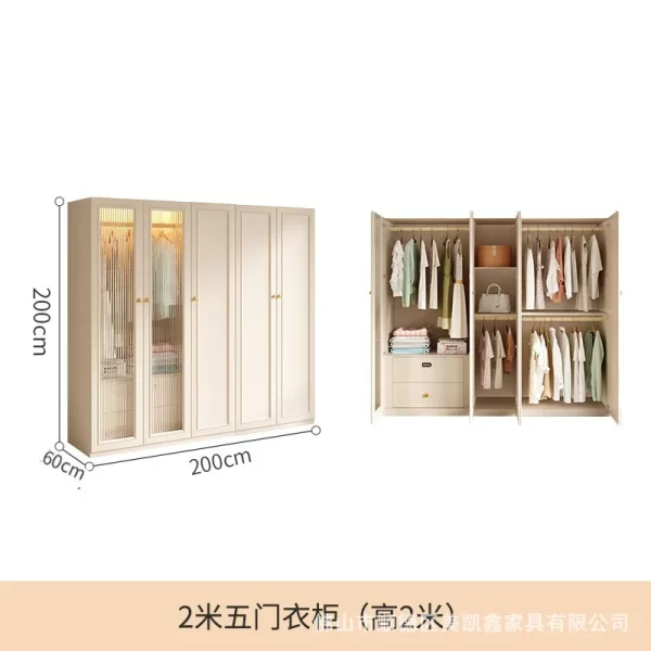 French cream style wardrobe, small apartment household cabinet, modern simple bedroom, through-roof locker, light luxury wardrob - Image 9