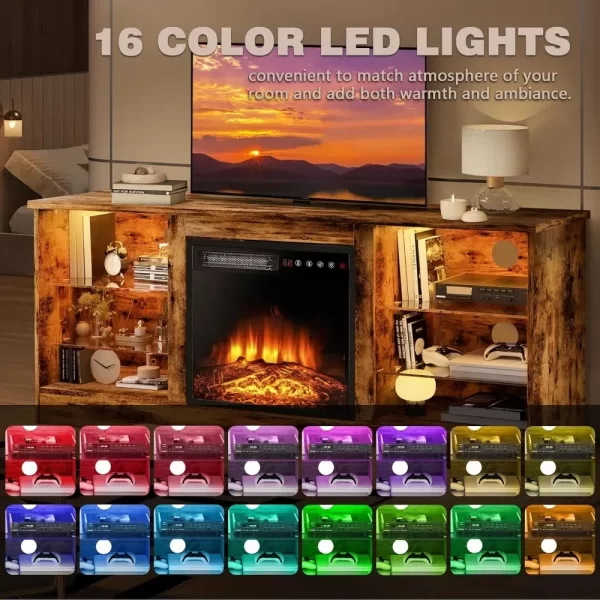58 Inches Fireplace TV Stand for TVs up to 65 Inches Console with 18'' Electric Fireplace & Remote, Wooden Modern Entert - Image 5