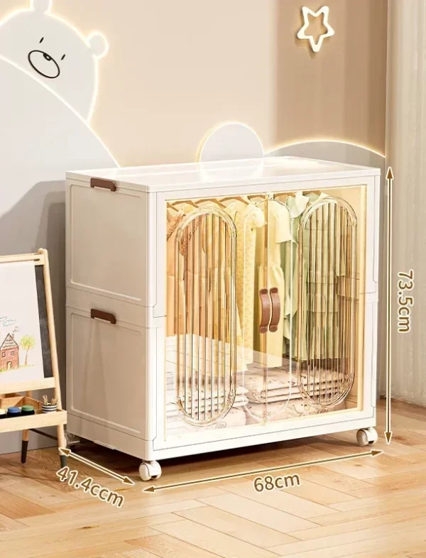 Folding Storage Cabinet With Wheels Double Door Baby Wardrobe Closet Transparent Locker Large Capacity Organizer Bins Shelf - Image 8
