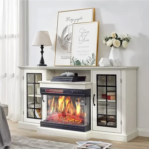 QW3-Sided Glass Fireplace TV Stand for TVs up to 65'' with 12 Color,Media Entertainment Center Console Table with Doors Closed - Image 7