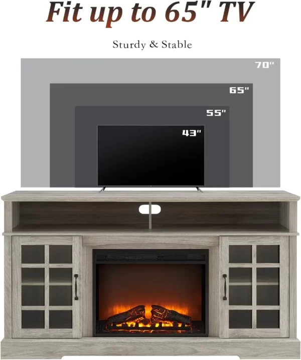 58'' Fireplace TV Stand for Television up to 65", Entertainment Center with Storage Cabinet and Shelves - Image 6