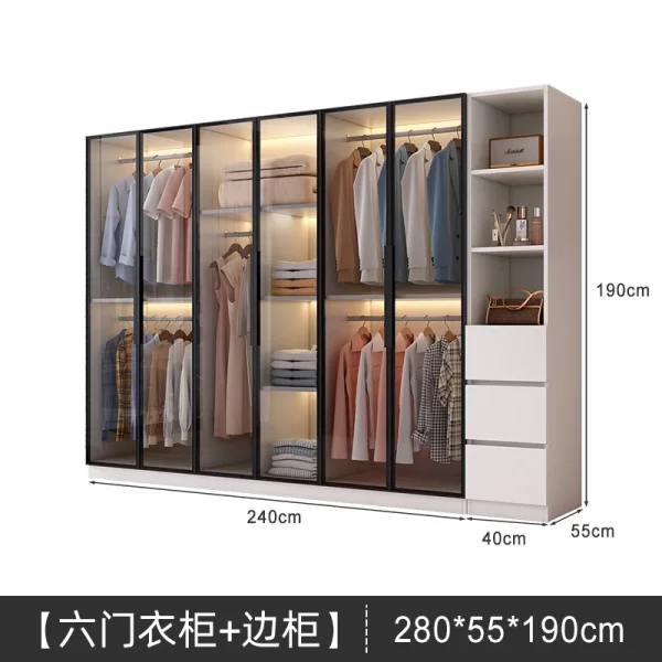 Solid wood large wardrobe household bedroom glass door cloakroom combination cabinet small apartment modern simple storage locke - Image 13