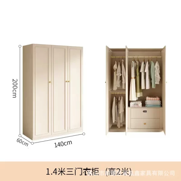 French cream style wardrobe, small apartment household cabinet, modern simple bedroom, through-roof locker, light luxury wardrob - Image 8
