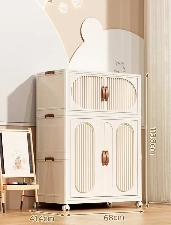 Folding Storage Cabinet With Wheels Double Door Baby Wardrobe Closet Transparent Locker Large Capacity Organizer Bins Shelf - Image 15