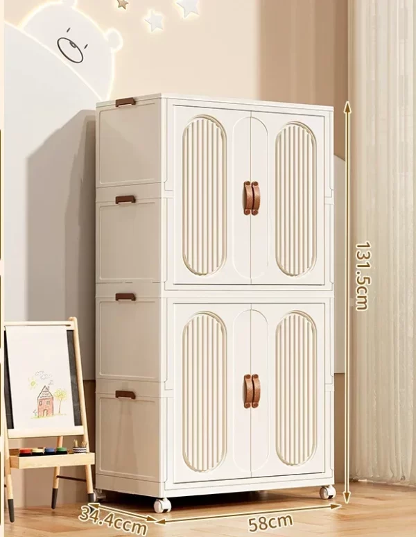 Folding Storage Cabinet With Wheels Double Door Baby Wardrobe Closet Transparent Locker Large Capacity Organizer Bins Shelf - Image 13