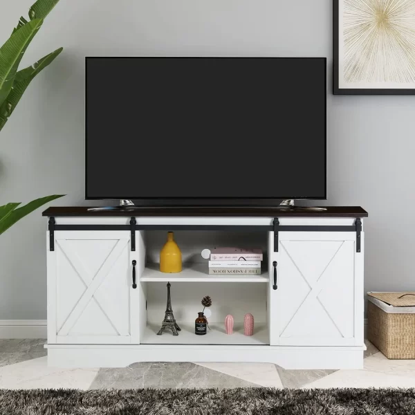 TV Stand, Storage Cabinet with Sliding Barn Doors and Adjustable Shelves, Modern 28”H - Image 8