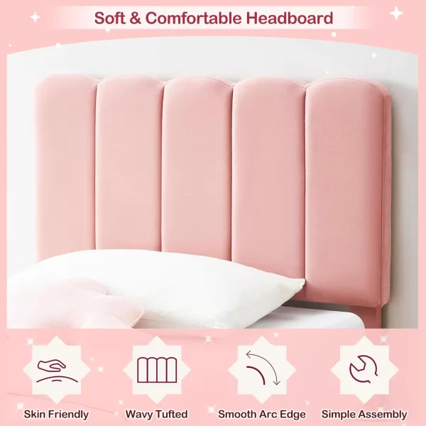Twin Bed Frame With Headboard, Velvet Upholstered Twin Platform Bed Frame For Girls, Strong Wooden Slats Support, Noise-Free, - Image 4