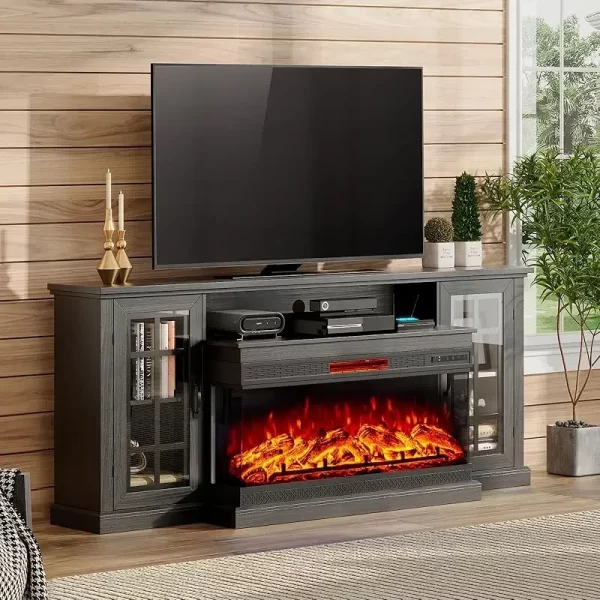 QW3-Sided Glass Fireplace TV Stand for TVs up to 65'' with 12 Color,Media Entertainment Center Console Table with Doors Closed - Image 9