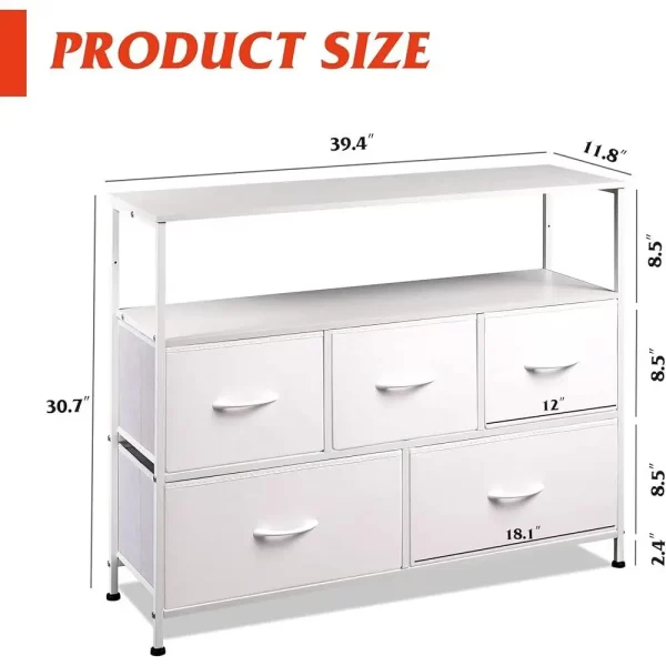 Dresser with Open Shelf and Power Outlet 5 Drawer Storage Unit Living Room Bedroom Entertainment Center Stylish Organizer - Image 4