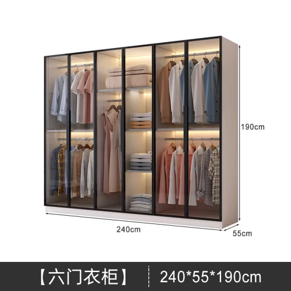 Solid wood large wardrobe household bedroom glass door cloakroom combination cabinet small apartment modern simple storage locke - Image 24