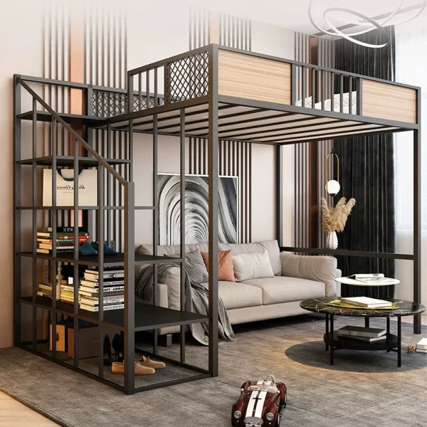 Metal Bed Frame Adult Loft Bed School Home Hotel Hostel Use Bunk Bed New Design Single Queen King Dorm Adults Student 1 Piece - Image 2