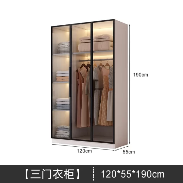 Solid wood large wardrobe household bedroom glass door cloakroom combination cabinet small apartment modern simple storage locke - Image 31