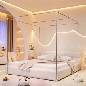 Canopy Bed Frame Post Queen Size,Stainless Steel Canopy Frame Poles Four Corner Bed Braet Fit For Metal/Wood Bed Bedroom Decor