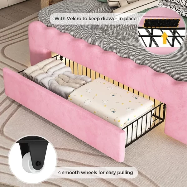 Twin Bed Frames with LED Lights and Storage Drawer, Upholstered Beds Frame Twin Size with Height Adjustable Butterfly Headboard - Image 5