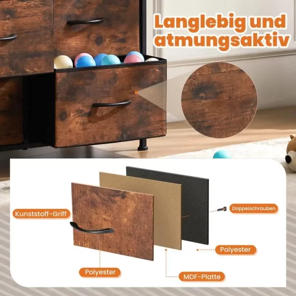 Chest of Drawers with Fabric Drawers,Sideboard with 8 Drawers, Drawer Cabinet for Kitchen, Office, and TV Cabinet drawer dresser - Image 5
