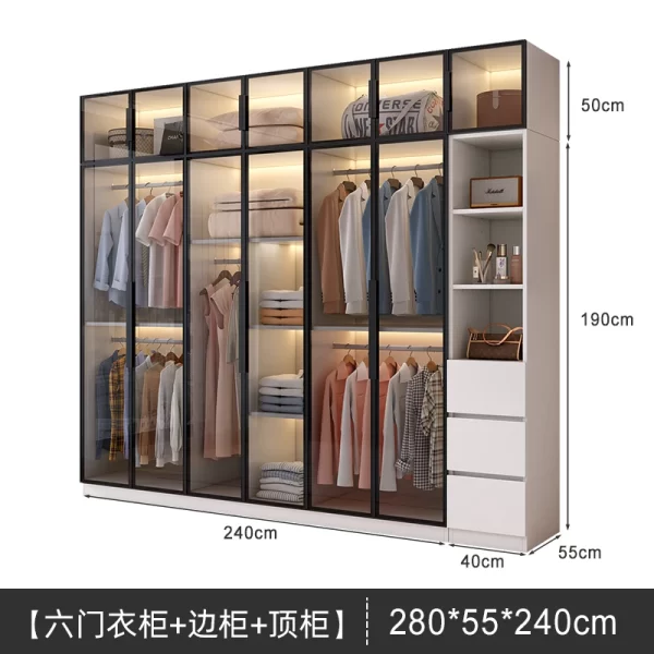Solid wood large wardrobe household bedroom glass door cloakroom combination cabinet small apartment modern simple storage locke - Image 11