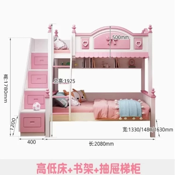 Girls Princess Double Bunk Bed - Two-Layer Slide Bunk Bed for Kids - Image 8