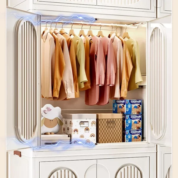 Folding Storage Cabinet With Wheels Double Door Baby Wardrobe Closet Transparent Locker Large Capacity Organizer Bins Shelf - Image 5