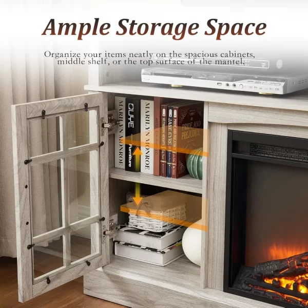 58'' Fireplace TV Stand for Television up to 65", Entertainment Center with Storage Cabinet and Shelves - Image 3