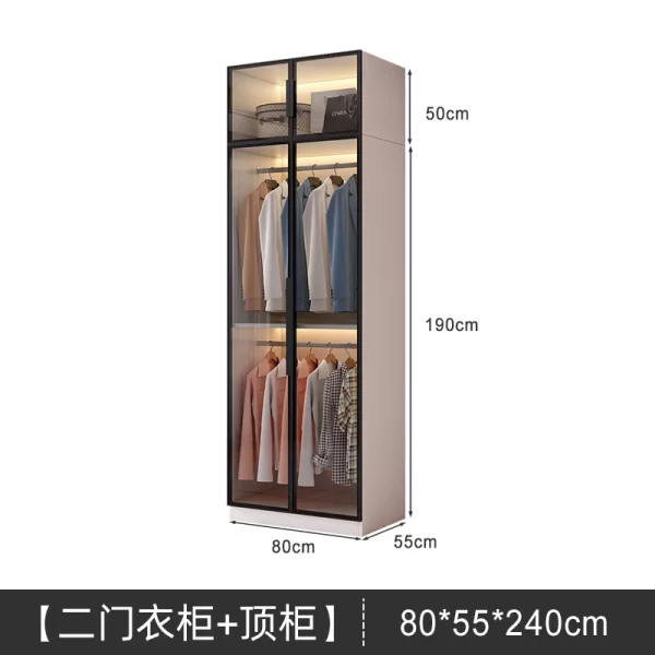 Solid wood large wardrobe household bedroom glass door cloakroom combination cabinet small apartment modern simple storage locke - Image 16