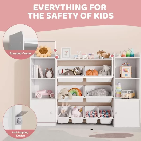 Kids Toy Storage Organizer W/8 Removable Toy Bins, 4-Tier Toy Organizers W/6 Storage Cubbies, Kids Bookshelf and Storage - Image 4