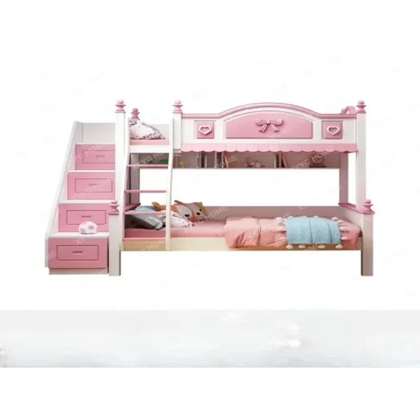 Girls Princess Double Bunk Bed - Two-Layer Slide Bunk Bed for Kids - Image 4