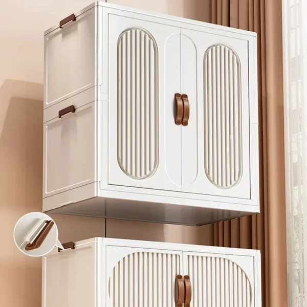 Folding Storage Cabinet With Wheels Double Door Baby Wardrobe Closet Transparent Locker Large Capacity Organizer Bins Shelf - Image 6
