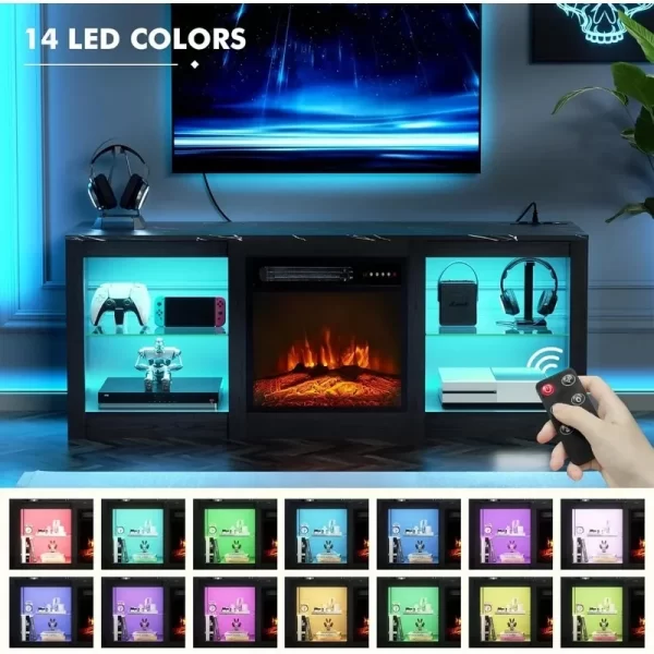 58" Fireplace TV Stand for 65" TV - Entertainment Center with LED Light and Glass Shelves - Image 3