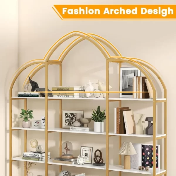 Arched Bookshelves and Bookcases: Triple Wide 5-Tier Large Open Bookshelf, Etagere Bookcase with Display Shelf for Home Office - Image 2
