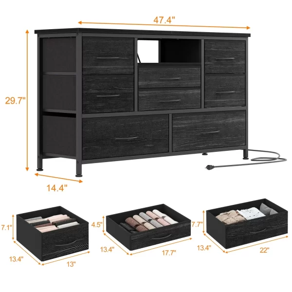 TV Stand with Power Outlet & LED for 55'' TV Long Dresser for Bedroom with 8 Drawers Wide Console Table - Image 3