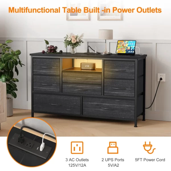 TV Stand with Power Outlet & LED for 55'' TV Long Dresser for Bedroom with 8 Drawers Wide Console Table - Image 6