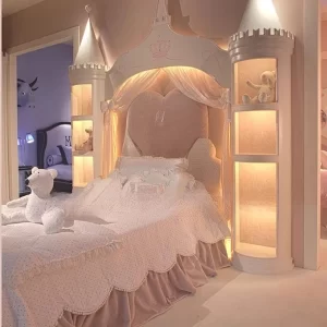 Children's bed girl, princess bed European girl, dream bedroom single bed