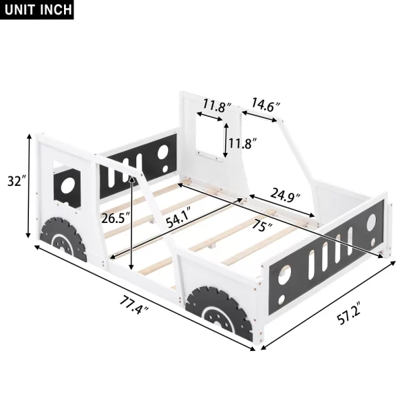 Full Size Classic Car-Shaped Platform Bed with Wheels,White - Image 6
